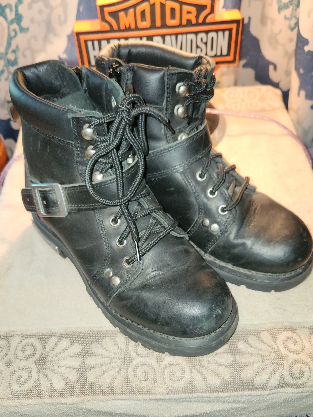 Womans Leather Biker Boots